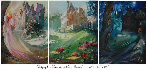 CHATEAU DE POCE-TRYPTYCH, France, Oil on Canvas